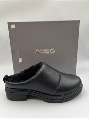 Abeo Vista Clog faux fur shearling lined black leather comfort shoe slide new 8